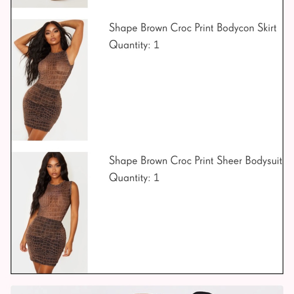 Prettylittlething croc print bodysuit & skirt set